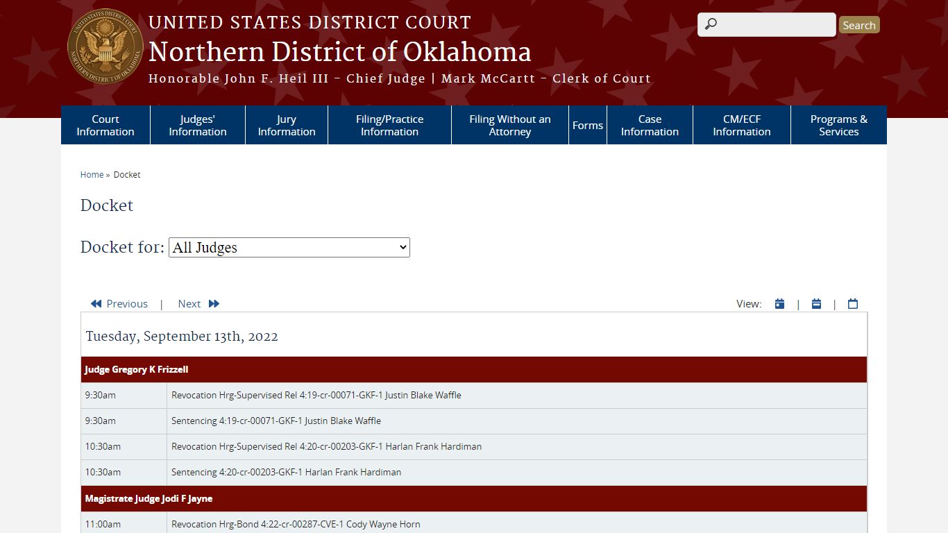 Docket | Northern District of Oklahoma | United States District Court